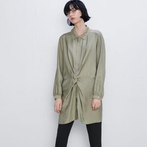 Zara button up Shirt Dress size m olive green